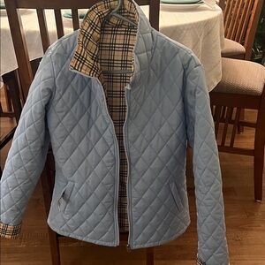 Light Blue Quilted Jacket with Plaid Lining